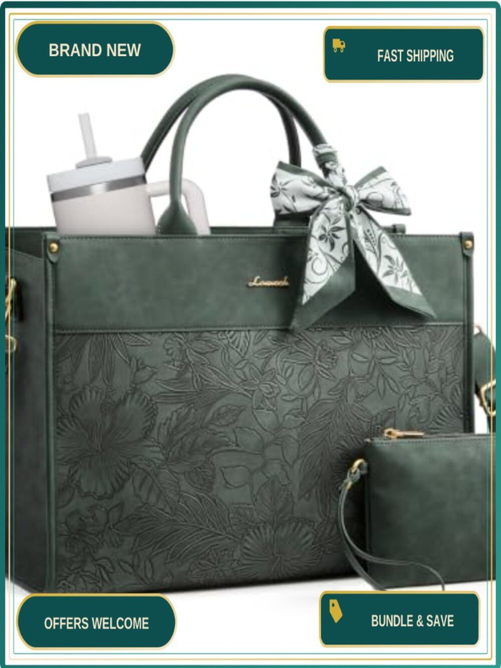 Laptop Tote Bag for Women Matte Vintage PU Leather Messenger